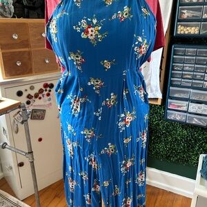 Xhilaration Blue Pleated Halter Crop Jumpsuit